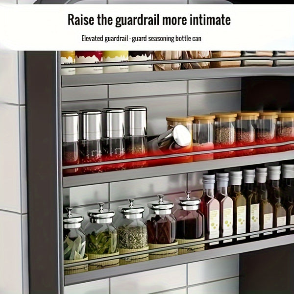 1PC No-Drilling Wall-Mounted Spice Rack – Adjustable Multi-Layer Metal Shelf for Kitchen/Bathroom – Space-Saving Storage Organizer for Toiletries, Spices, Books (Black/White)