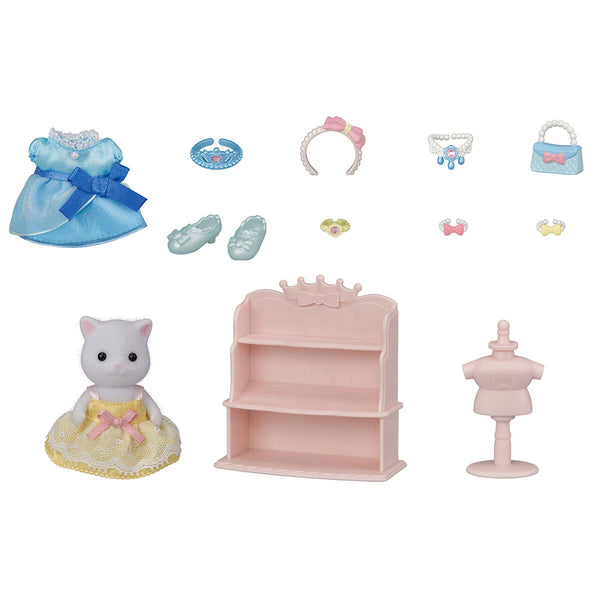 Sylvanian Families Princess Dress up Set & Party Time Tuxedo Cat Set Bundle (3+ Years)