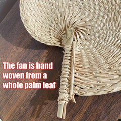 Nostalgic Southeast Asian-Style Hand Fan - Purely Hand-Woven, Seashell-Shaped Design, Cooling Palm Leaf Fan, Wall-Hanging Decor, Photography Prop