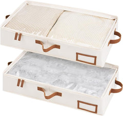 Storageworks Underbed Storage Boxes with Lids, Large under Bed Storage Box Containers for Bedroom Accessories Organising Clothes Bedding, Rigid under Bed Organisers Ultra Thick, Ivory White, 2-Pack