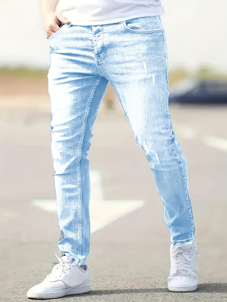 Trendy And Stylish American Men'S Slim-Fit Ripped Jeans with a Cool And Handsome Look