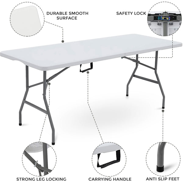 1.8M 6ft Heavy Duty Folding Table for Catering Camping Table Trestle for BBQ Picnic Party