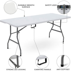 1.8M 6ft Heavy Duty Folding Table for Catering Camping Table Trestle for BBQ Picnic Party