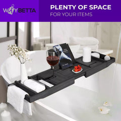 Luxury Bathtub Caddy Tray – Expandable Bath Table with Book, Tablet & Wine Glass Holder, Relaxing Spa Gift for Home