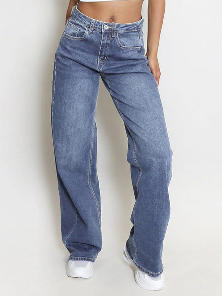[Petite]KatchMe Women'S Wide Leg Jeans - Mid Rise Relaxed Fit Denim Pants, Soft Stretch Comfortable Trousers for Fall & Winter, Streetwear Casual Bottoms