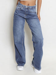 [Petite]KatchMe Women'S Wide Leg Jeans - Mid Rise Relaxed Fit Denim Pants, Soft Stretch Comfortable Trousers for Fall & Winter, Streetwear Casual Bottoms