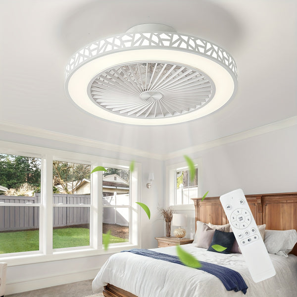 Ceiling Fan with Lights, 48.26cm Bladeless Enclosed Ceiling Fan Iron 48W Low Profile Flush Mount Fans 6 Speeds Dimmable 3000K-6500K Quiet Timing Bedroom Fan Light