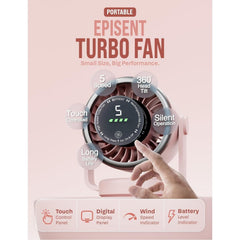 EPISENT Portable USB Desk Fan with Digital Display, Rechargeable Table Fan, 360° Adjustable Air Circulator, Touch Control, Wall Mount Design, 5 Speed Settings, Compact Fan for Home, Office & Travel
