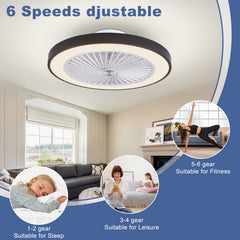 Ceiling Fans with Lights And Remote, 48.26cm Flush Mount LED Dimmable Ceiling Fan, 6 Wind Speed Reversible Quiet, 3000-6500K Color Temperature Low Profile Ceiling Fan, Ceiling Fans with Lights for Bedroom, Dining Room And Living Room