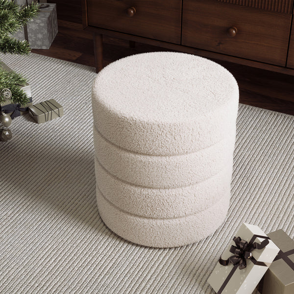 Round Pouffe Stool Liviing Room Bedroom Footstool Teddy Fleece Dressing Table Stool Hallway Shoe Stool