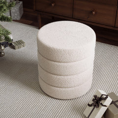 Round Pouffe Stool Liviing Room Bedroom Footstool Teddy Fleece Dressing Table Stool Hallway Shoe Stool