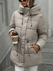 Women's Winter Coat - Thickened Warm Mid-Length Jacket with Full-Zip Closure, Waist-Hugging Slim Fit & Pockets - Elegant Cold Weather Outerwear for, Parties, Travel - Durable Long Sleeve Coat (Machine Washable) In Green, Winter Jacket for Women,