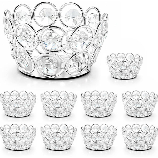10 Pack Iron Crystal Candle Holders, Bowl-Shaped Decorative Tealight Holders for Table, Wedding, Party & Home Décor