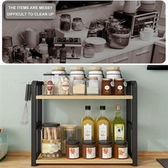 Two-Tier Dish Drying Rack for The Kitchen, Spice Organizer with Hooks And Adjustable Shelf, Freestanding Kitchen Storage Unit for Dishes, Cups, And Cutting Boards