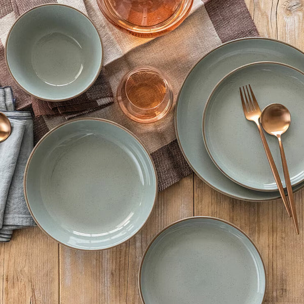 Over & Back Stoneware Dinnerware Set, 16 Piece in Sage Green