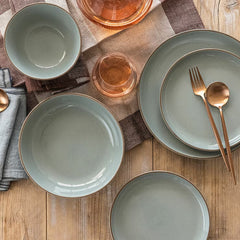 Over & Back Stoneware Dinnerware Set, 16 Piece in Sage Green
