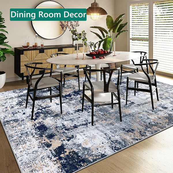 200x300cm Large Modern Abstract Rugs Living Room Non-slip Area Rug Short Pile Faux Bedroom Carpet Lightweight Washable Minimalist Floor Mat for Living Room Bedroom Office Decor, Gray Golden,