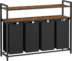 VASAGLE Laundry Basket, Laundry Hamper with 4 Pull-Out and Removable Laundry Bags, 2 Shelves, 4 X 40 L, for Laundry Room, Rustic Brown and Black BLH214B01