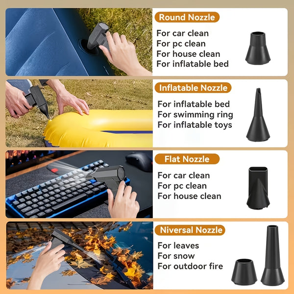 Compressed Air Dust Collector, 120W High-power Violent Fan, Built-in 2400mAh Battery Rechargeable Air Blower, with 140, 000 Rpm High-speed Turbine Fan, with 3 Speed Settings, Handheld Hair Dryer, Suitable for Computer Keyboards, Cars, Homes.