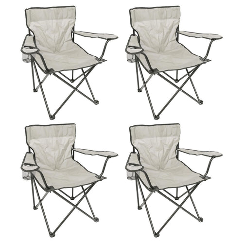 4X Matt Black/Beige Folding Canvas Camping Chairs Portable Outdoor Fishing Seat
