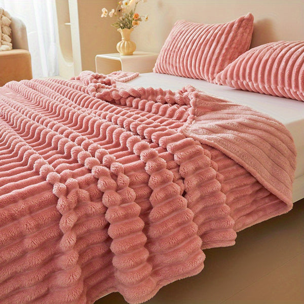 Premium Polyester Ribbed Throw Blanket Ultra Soft Faux Rabbit Fur Warm Lightweight Blanket for Home Office Camping All Seasons UK Brand Fast Delivery