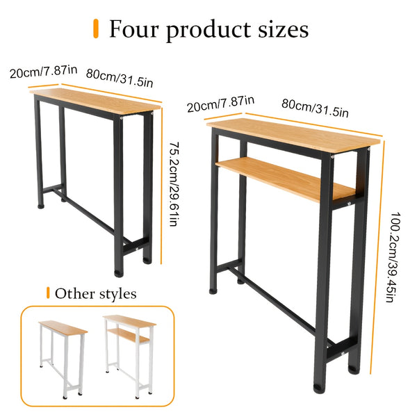 Heavy Duty Minimalist Slim Console Table - Slim Wall-Mounted Single/Double Tier Entryway Shelf with Carbon Steel Frame, Space-Saving Narrow Hallway Table, Bedroom/Living Room Table ( MDF Wood + Black/White Metal), Utility Racks