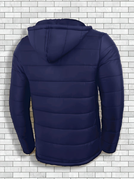 Men'S Outdoor Lightweight Thickened Hooded Windproof Quilted Solid Color Warm Coat