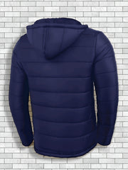Men'S Outdoor Lightweight Thickened Hooded Windproof Quilted Solid Color Warm Coat