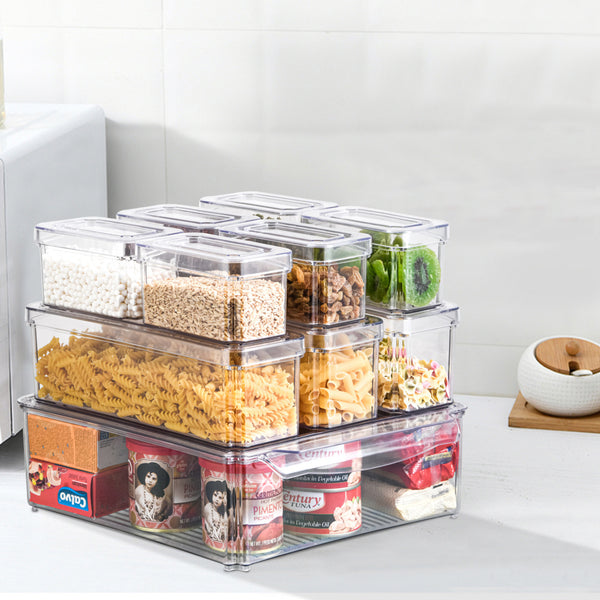 10pcs Transparent Sealed Moisture Proof Kitchen Refrigerator Storage Box Set, Household Stackable Fruit and Vegetable Preservation Box, Snack Storage Box, Saving Space
