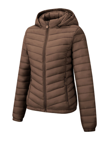 Women's Autumn/Winter Fashion Simple Versatile Lightweight Commuter Hooded Padded Coat with Pockets