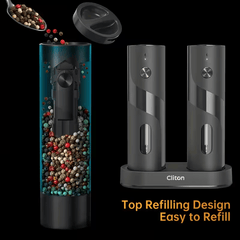 2pcs Rechargeable Electric Salt and Pepper Grinder, Automatic Salt & Pepper Mills Set with LED Light, Adjustable Coarseness, 110ml Large Capacity for Home, Kitchen Bbq, Restaurant, Outdoor, Wedding Gift