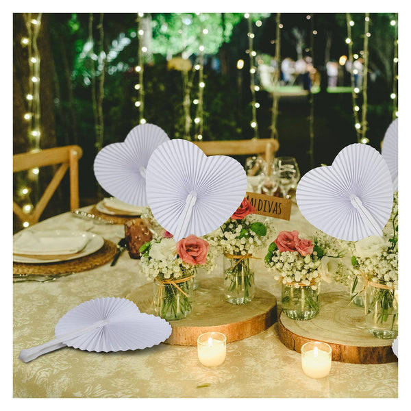 Heart Shaped Folding Paper Fans, White Accordion Fans, Decorative Ornaments for Wedding Party, Birthday, Festival