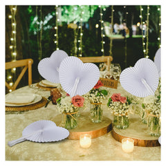 Heart Shaped Folding Paper Fans, White Accordion Fans, Decorative Ornaments for Wedding Party, Birthday, Festival