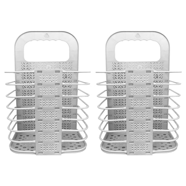 Lizzy 2pc Laundry Hamper Foldable | Family Slim Reusable Plastic Laundry Clothes Washing Hamper Bin Collapsible Waterproof Clothes Storage Basket (White, Large)