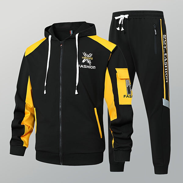 Men's Casual Hooded Sweatshirt Sportswear Set, Tracksuit
