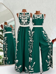 Women's Daily Casual Vacation Sleeveless Round Neck Halter Neck Printed Waist-Length Jumpsuit, Off-Shoulder, Business Casual for Women, Outings, Women's Workwear, Old Money Style for Women, Women's Summer Outfits, Summer, Vacation, Women's Summer
