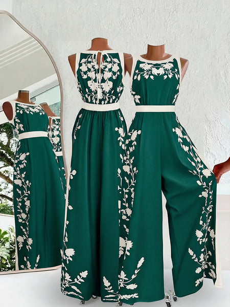 Women's Daily Casual Vacation Sleeveless Round Neck Halter Neck Printed Waist-Length Jumpsuit, Off-Shoulder, Business Casual for Women, Outings, Women's Workwear, Old Money Style for Women, Women's Summer Outfits, Summer, Vacation, Women's Summer