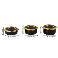 Kitchen Stainless Steel Food Storage Containers 3-Piece Set, Meal Prep Containers with Handles, Marble Pattern, Serving Bowl Set with Lid, White/Black