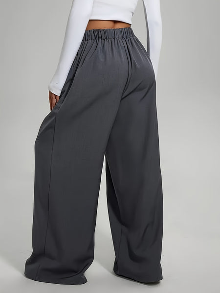 Elegant Set of Two Solid Color Casual Wide-Leg Pants