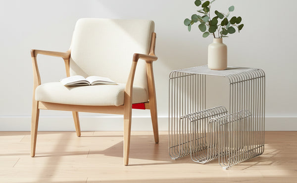 Metal Wire Side Table Magazine Rack Compact End Table for Sofa & Bedside, Modern Minimalist Book Holder Storage, 30.5 x 30.5 x 43 cm