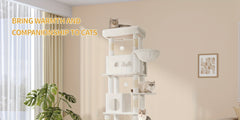 Cat Tree for Indoor Cats, 210cm Large Tall Cat Tower, Multi-Level Cats House with Condo, 8 Scratching Posts, Hammock, 4 Pom Poms