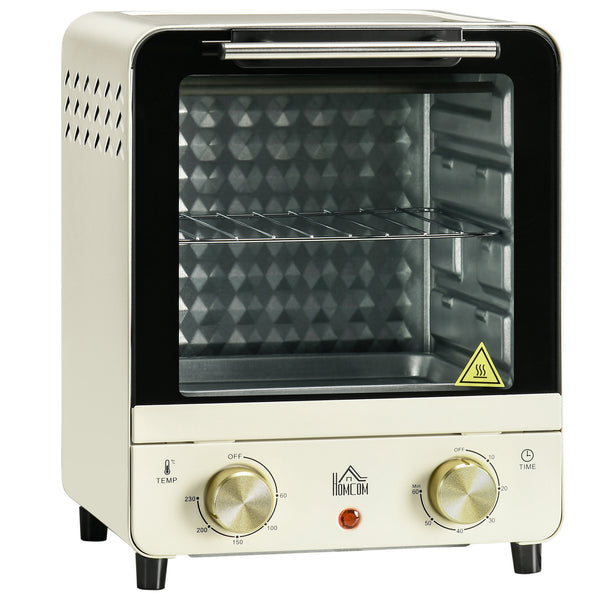 Mini Oven, 15 Litres Electric Oven and Grill with 60-230 Adjustable Temperature, 60 Minute Timer, Include Baking Tray, Wire Rack and Crumb Tray, 1000W, Cream White