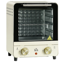 Mini Oven, 15 Litres Electric Oven and Grill with 60-230 Adjustable Temperature, 60 Minute Timer, Include Baking Tray, Wire Rack and Crumb Tray, 1000W, Cream White
