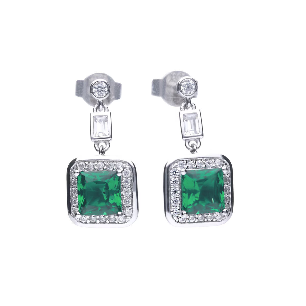 Diamonfire Sterling Silver Green Cubic Zirconia Art Deco Style Drop Earrings