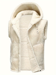 Men's Faux Fur-Lined Hooded Vest, Thickened and -Lined, Fashionable Windproof and Warm Outer Jacket for Men