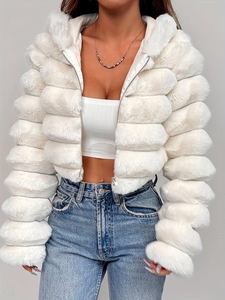 Exclusive New Autumn/Winter Collection: Elegant Three-Dimensional Women's Autumn/Winter Hooded Plush Outerwear, Stylish and Warm Autumn/Winter Outfit