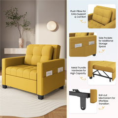 Costoffs 3-in-1 Convertible Sleeper Chair Bed, Tufted Futon Sofa Chair with Adjustable Backrest & Back Pillow, Multi-Function Sleep Chair Bed for Small Space, Apartment, Studio, Guest Room, Home Living Room Furniture
