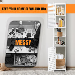 Bathroom Storage Cabinet, Tall Bathroom Cabinet, Slim Storage Cabinet, Freestanding Linen Tower Cabinet with 4 Tier and Door, Easy to Install for Kitchen/Hallway/Bedroom (116x20x20CM)
