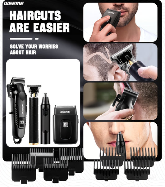 WEEME 4pcs 3pcs 2pcs 1pc Black Golden Hair Clippers For Men Professional, Beard Trimmer Kit, Cordless Clippers And Trimmers Set, Electric Razor Shavers And Nose Trimmer, Mens Grooming Kit For Barber, Valentines Day Christmas Gifts For Him