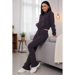 ZIPLORE Women'S Cropped Zip Hoodie and High-Waisted Bell Bottom Trousers Lounge Set for Casual, Athleisure & Streetwear - Suits, Womenswear Long Sleeve Minimalist Suits Womenswear Comfort Adjustable Clothing Drawstring Elegant Everyday Chic Loungewear Mat